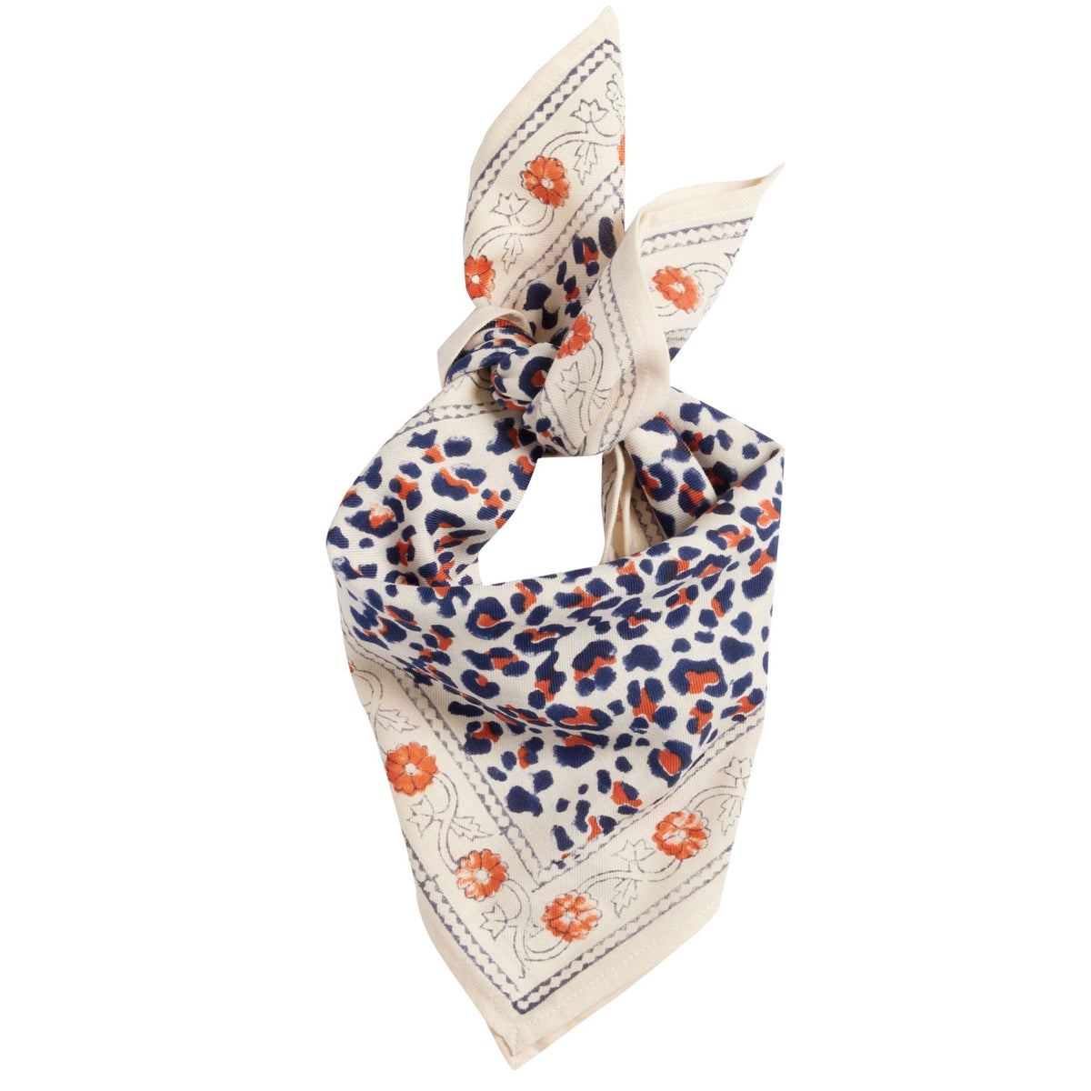 Petit Foulard Indien - Leopard Beige Marine - Bonheur du jour Paris (Copie)