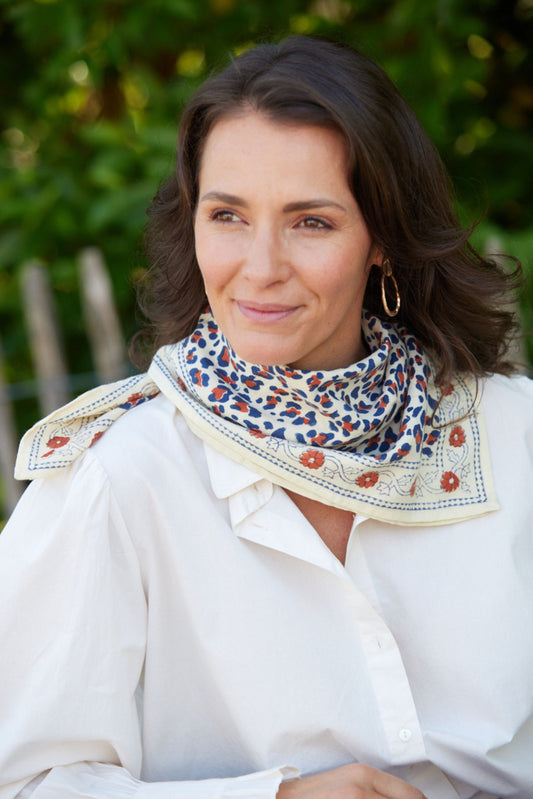 Petit Foulard Indien - Leopard Beige Marine - Bonheur du jour Paris (Copie)