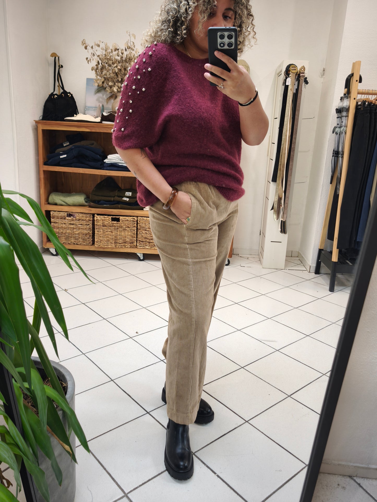 Pantalon Magic Velours Côtelé Beige - Johanna Paris