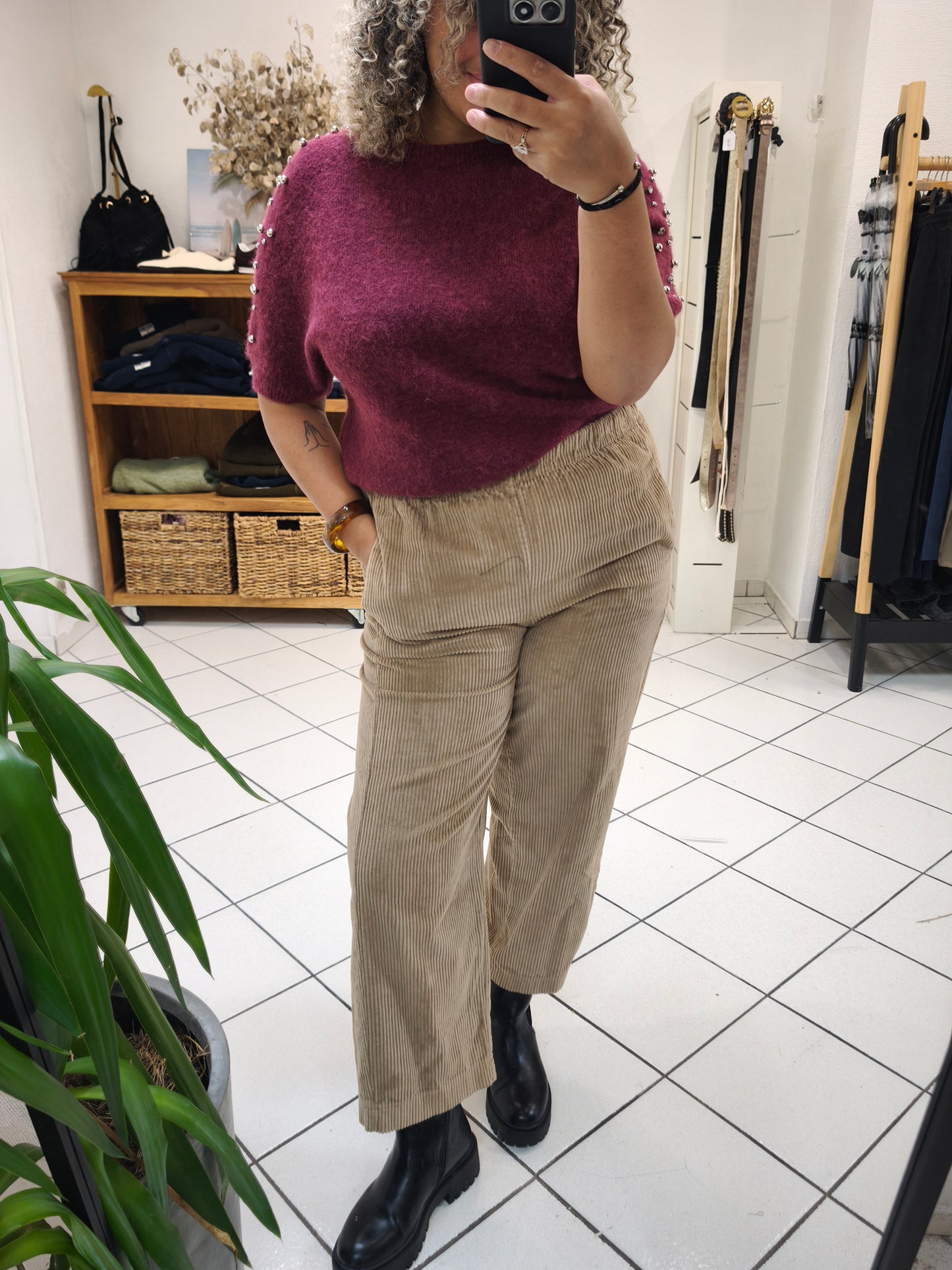 Pantalon Magic Velours Côtelé Beige - Johanna Paris