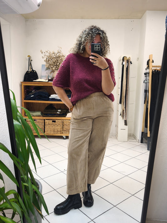 Pantalon Magic Velours Côtelé Beige - Johanna Paris