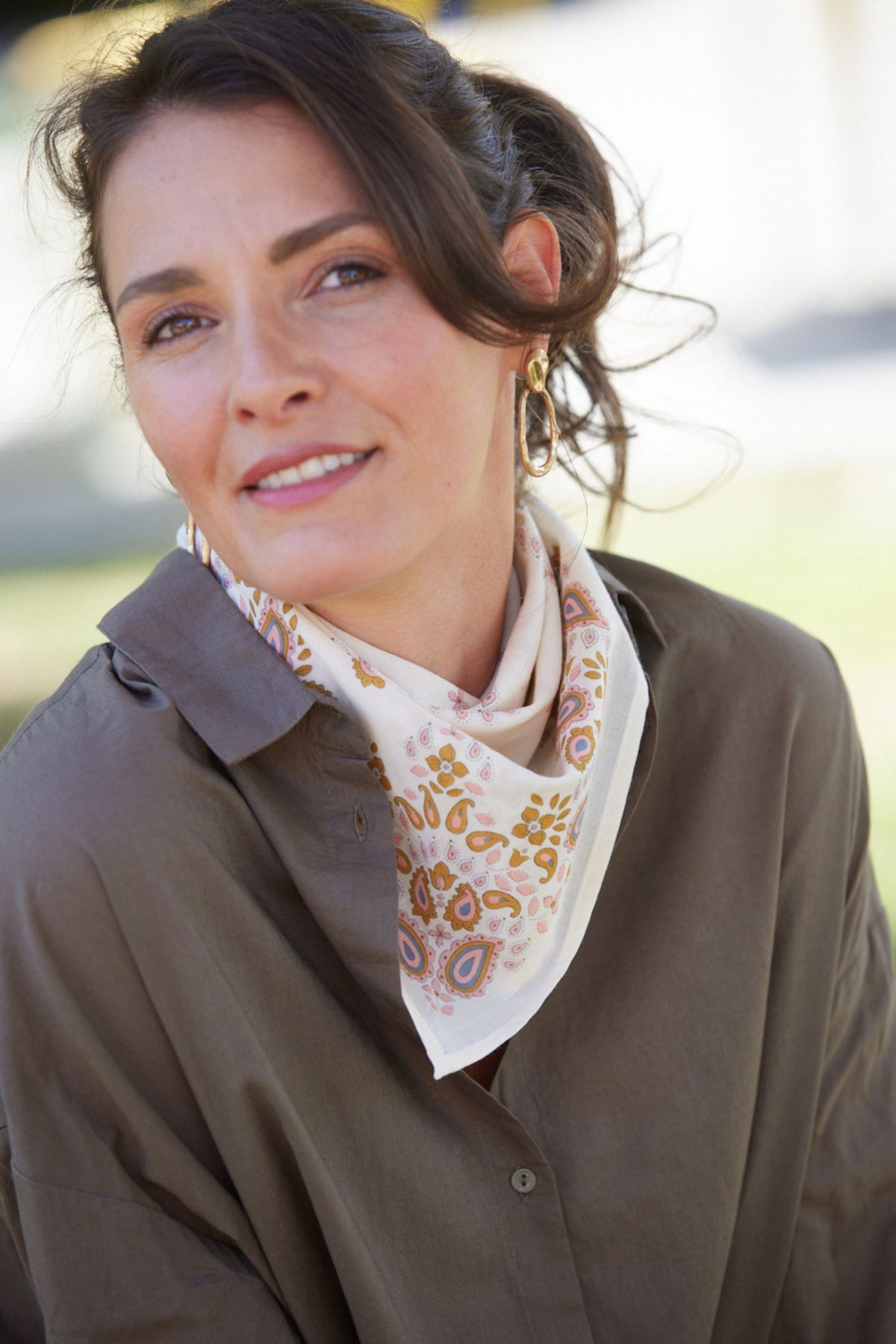 Petit Foulard Indien - Bandana Ecru/Rosée - Bonheur du jour