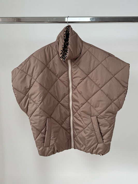 Veste Doudoune sans manches Calou Taupe Léopard