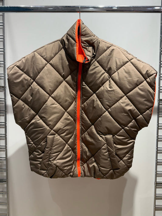 Veste Doudoune sans manches Calou Taupe & Orange Zip